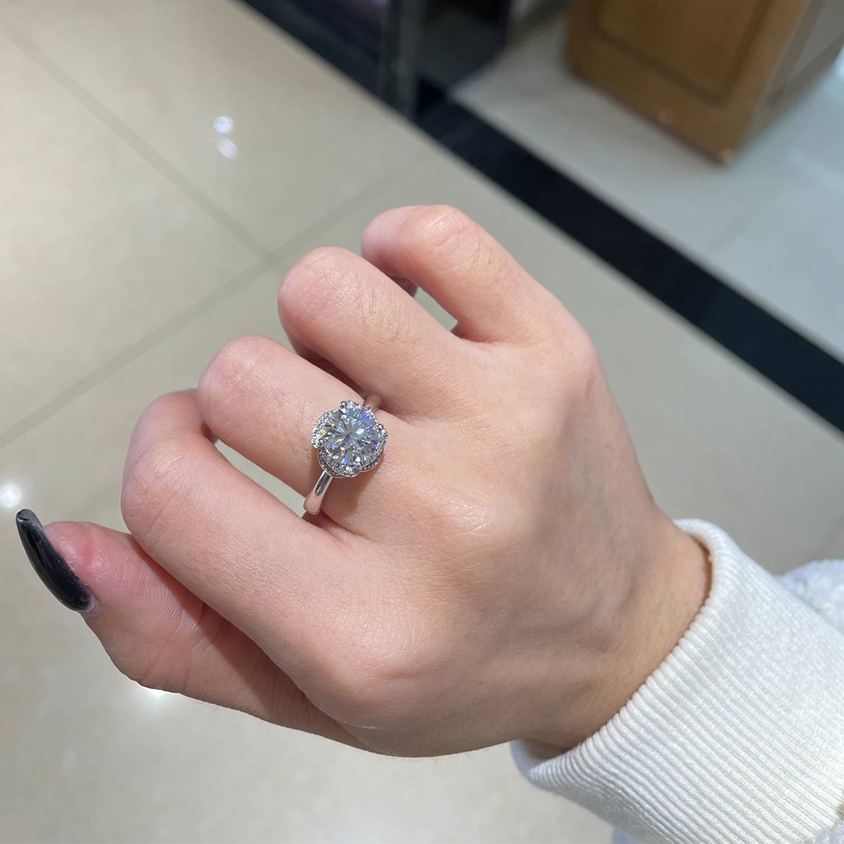 Bare arm flower bud women's ring S925 silver plated platinum custom selection main stone Moissanite 1.2ct/Side Stone Cubic Zirconia